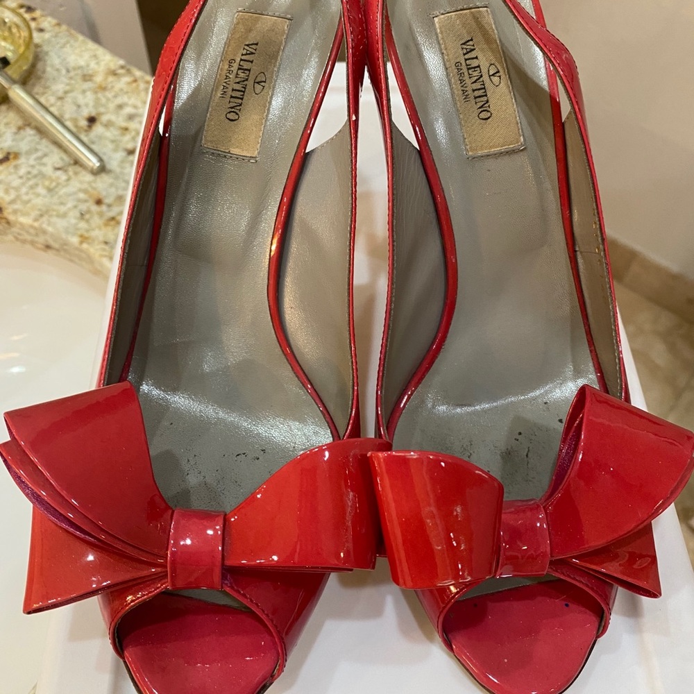 Valentino dark pink bow sling back
